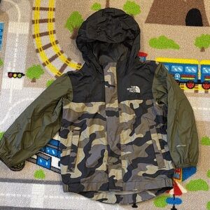 The North Face Green and Black Camouflage Rain Jacket